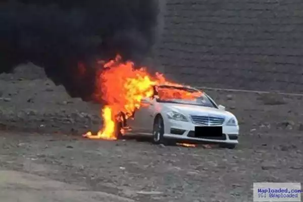 Photo: Man Apprehended For Deliberately Setting His Mercedes Benz Ablaze